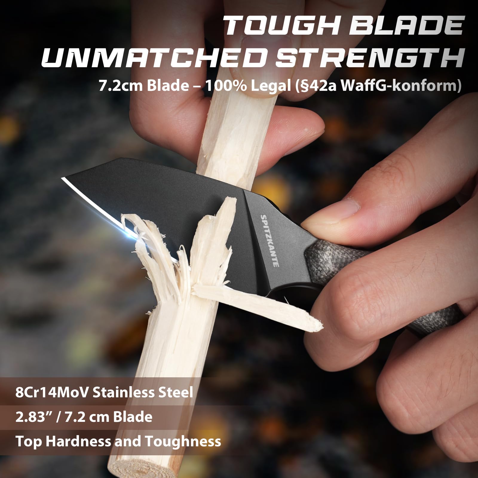 EDC couteau lame fixe, 7,2 cm lame, couteau de survie en acier 8Cr14MoV, Full-Tang, Reverse Tanto de survive avec manche en Micarta et étui Kydex pour camping
