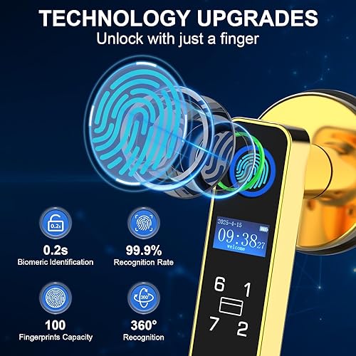 Miniatura 4 de eLinkSmart Cerradura de puerta de huellas dactilares, mango de bloqueo inteligente con tarjeta RFID NFC APP, manijas de puerta biométricas con