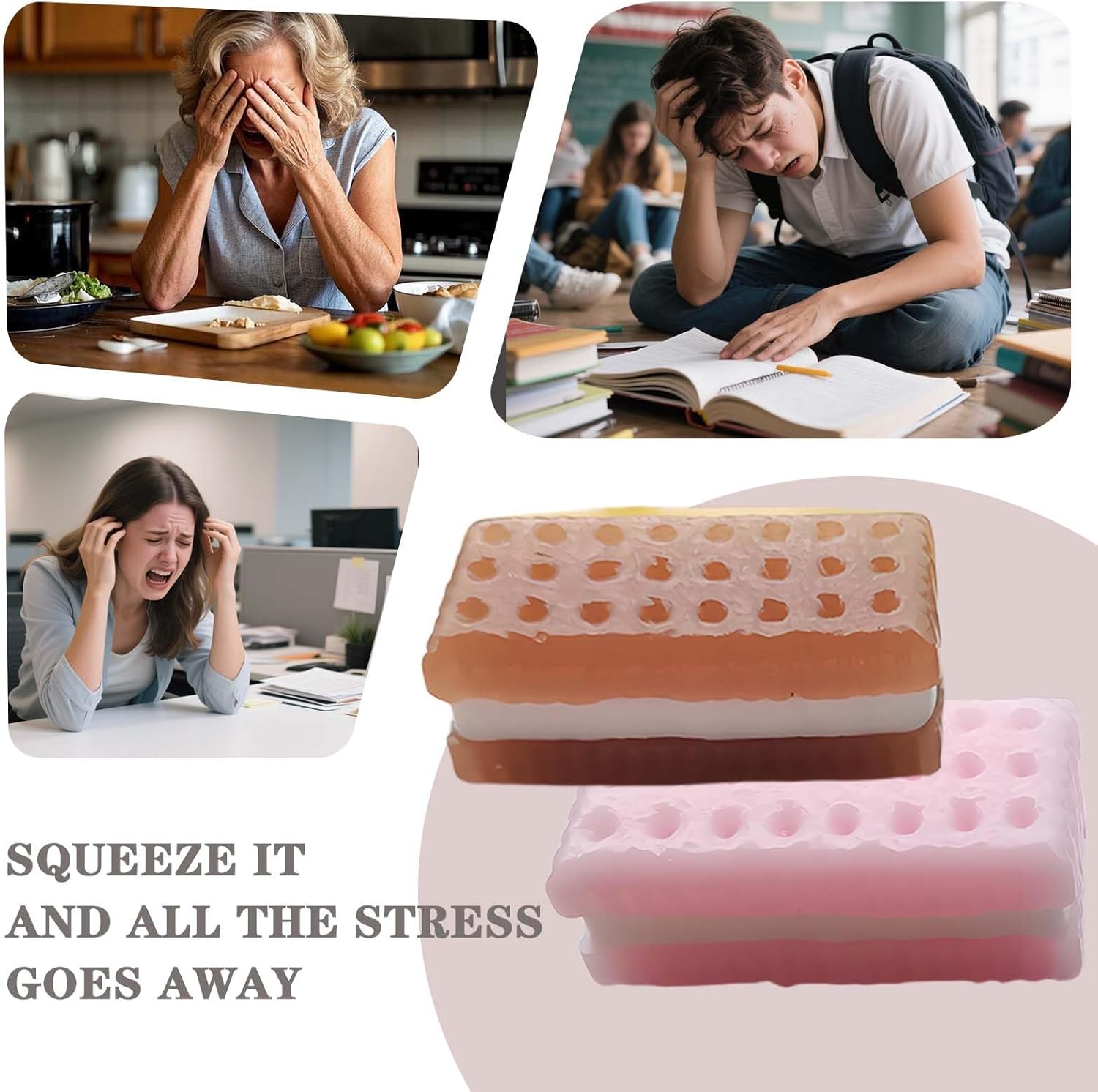 Stress Relief Squishy Tool, Cookie Shape Sensory Tool with Solid Squish, Anxiety and Relaxation Squeeze Tool for Adults Men Women (Brown)