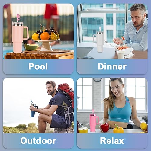 Miniatura 5 de 6 fundas de popote de 0.394 in para vaso Stanley Cup de 3040 oz con asa, a prueba de polvo, reutilizables, lindas tapas de popote de silicona, tapas