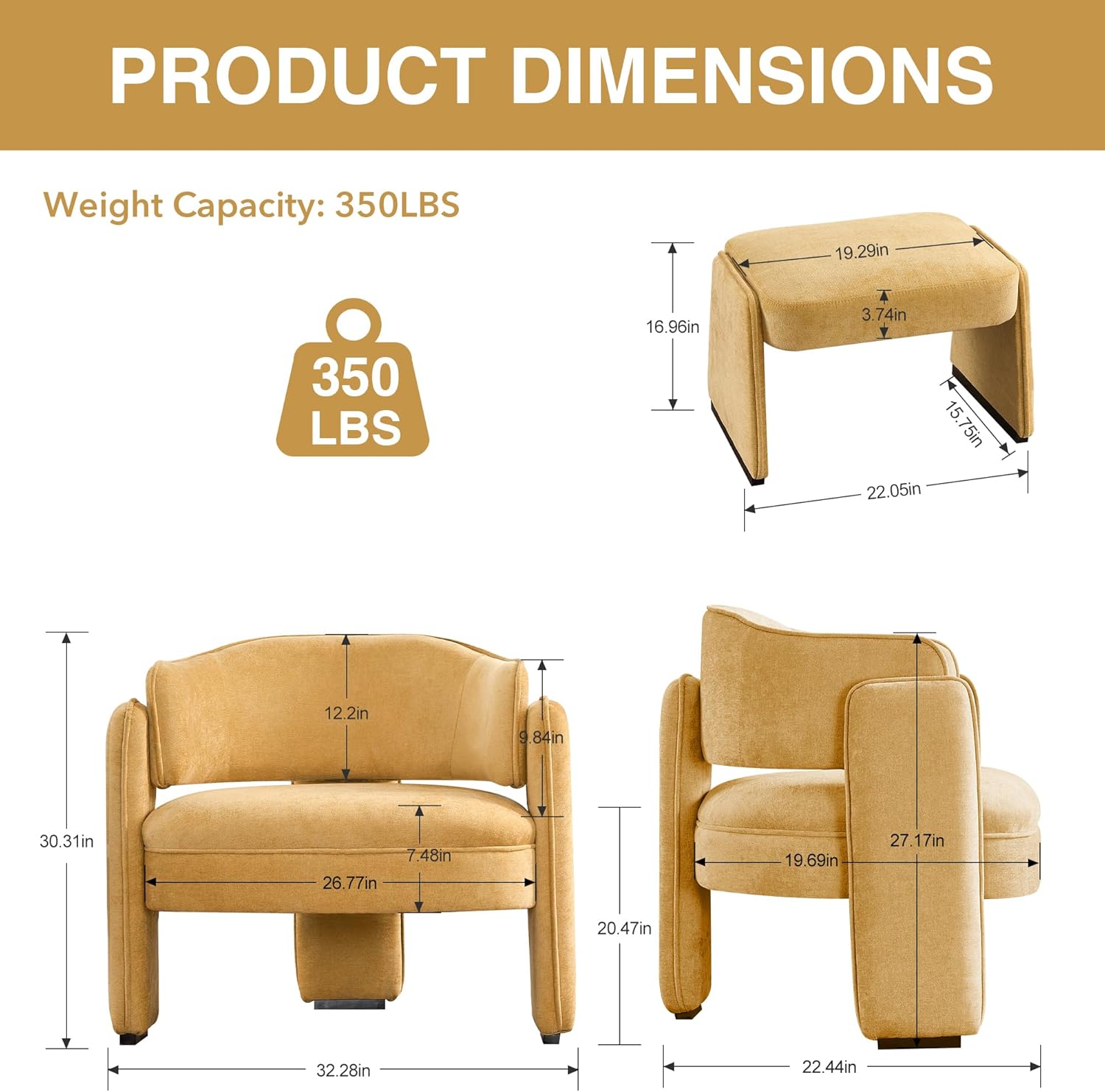 LOULENS Oversized Fabric Accent Chair with Ottoman, Modern Upholstered Barrel Chair with Foot Rest, Comfy Round Side Armchair for Living Room, Bedroom, Reading, Corner, Yellow