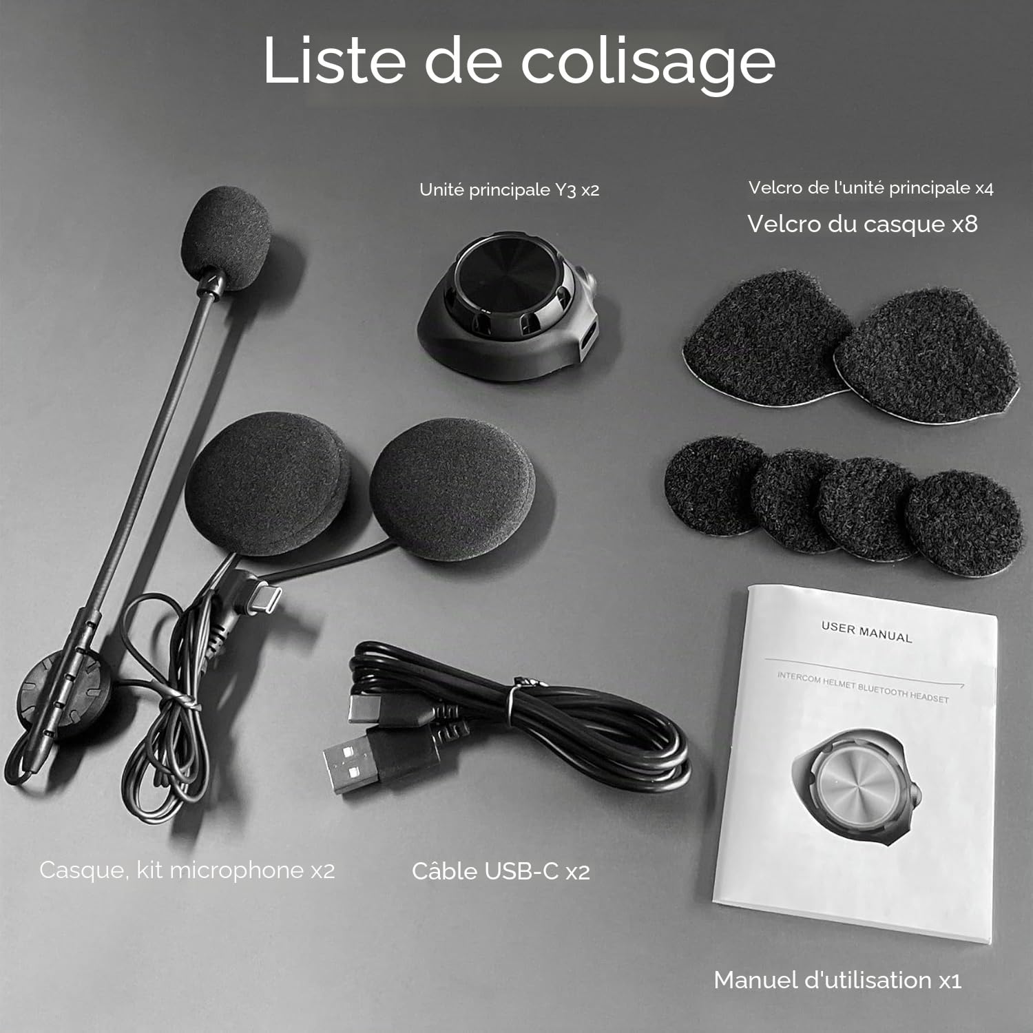 Kit Bluetooth Casque Moto Y3, Intercom Moto pour 2 Personnes avec Étanchéité IP67 et Haut-Parleurs Hi-FI, Idéal pour ATV/Motoneige (2 Pièces)