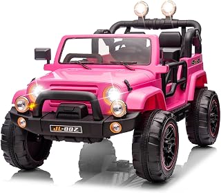 JOYLDIAS 2-Seater Ride On Truck and Car Cover, 12V7AH Battery Powered Toys Car for 2 Kids W/2.4G Remote Control, Music, MP3, Bluetooth, LED Lights,3 Speeds, Spring Suspension for Boys and Girls, Pink