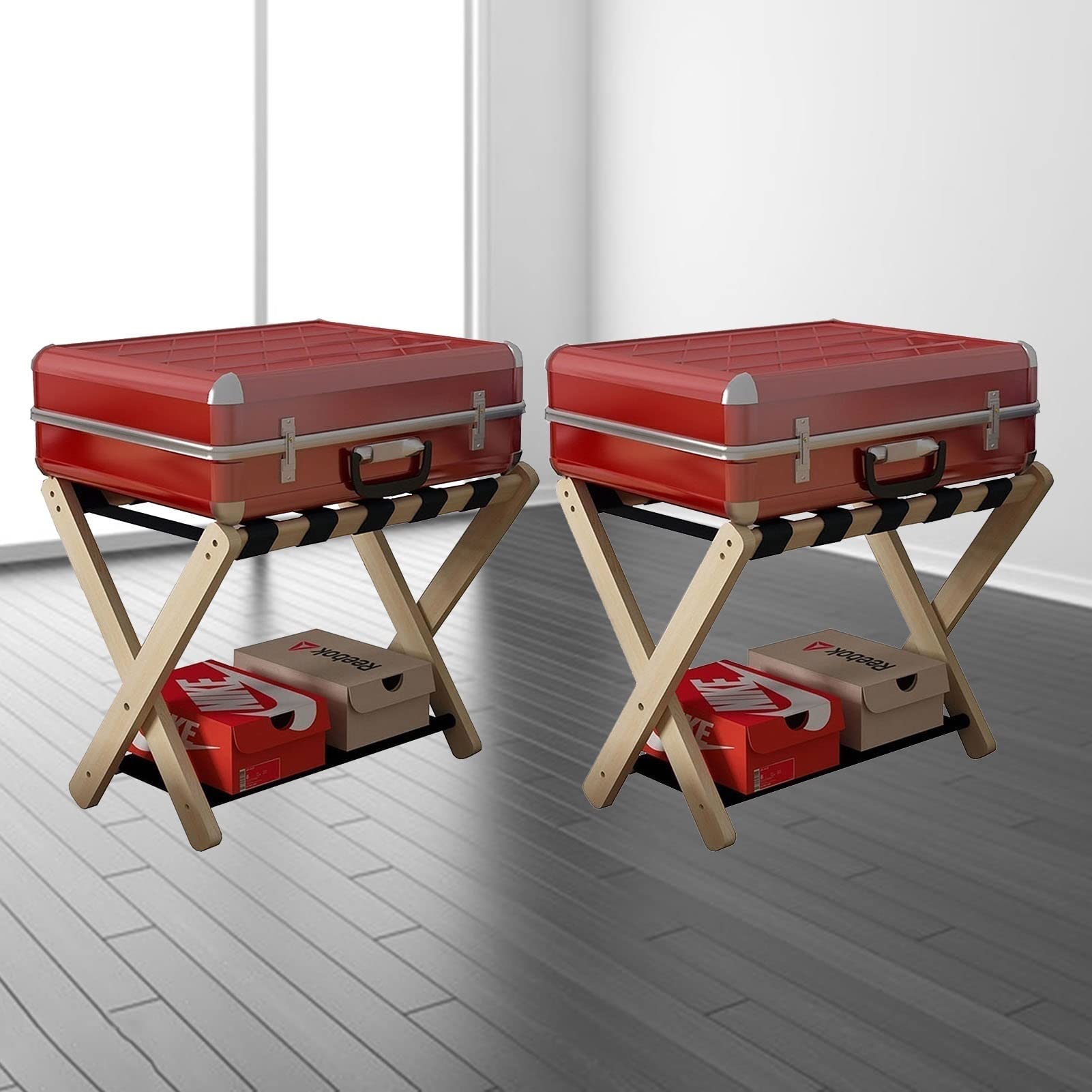 Support de valise pliant en bois massif pour éviter de poser les bagages au sol