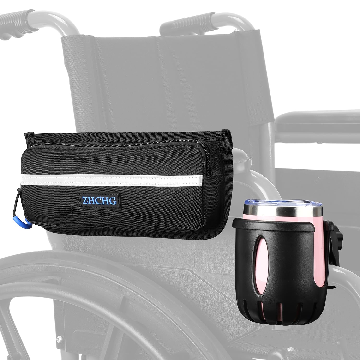 ZHCHG Wheelchair Side Bag and Cup Holder Combo- Accessories for Seniors