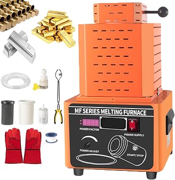5000W Electric Gold Melting Furnace, Upgraded 1600  /2912  Digital Metal Melting Furnace Machine With 1/2/3KG Graphite Crucible, Smelting Time 3-5 Minutes, for Gold Silver and Copper,C-3kg