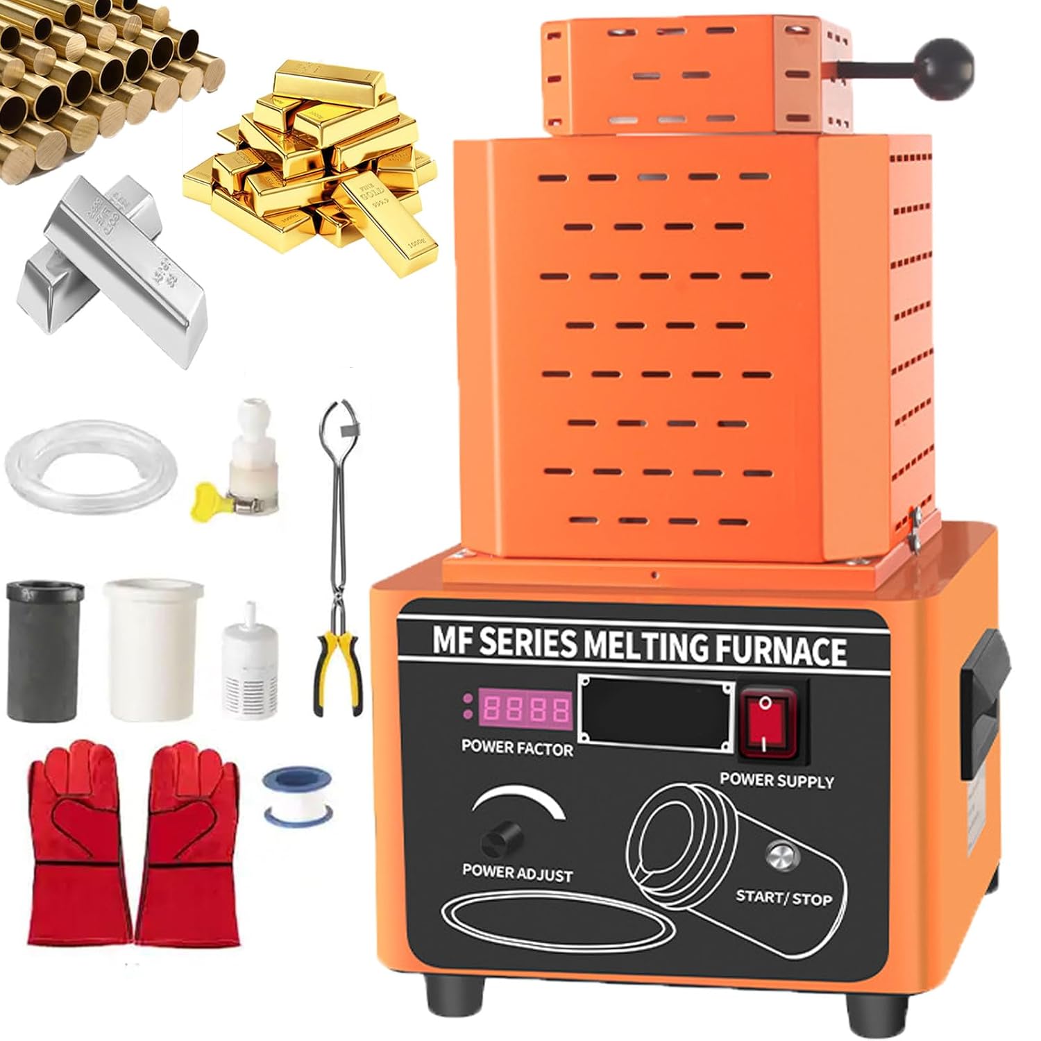 Electric Gold Melting Furnace, Upgraded Digital Metal Melting Furnace Machine with 1/2/3KG Graphite Crucible,1600℃ /2912℉ Smelting Smelter Forge for Copper Aluminum(C,1kg)