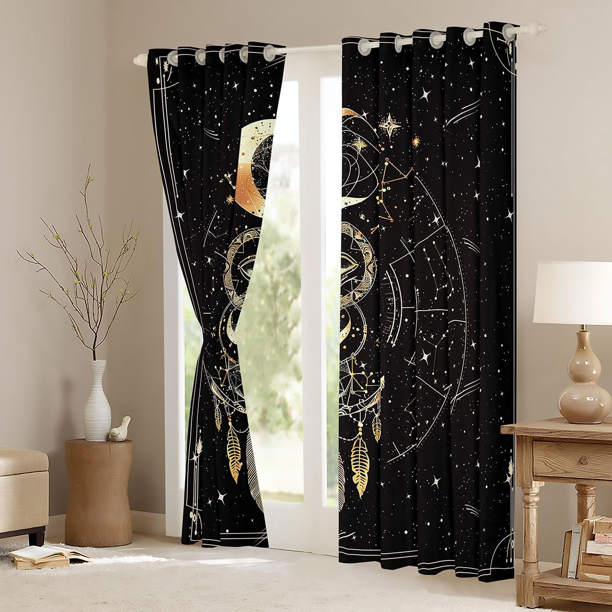 Homemissing Sun Moon Darkening Dreapes Dreamcatcher Blackout Curtains Boho Exotic Window Curtains Bohemian Galaxy Window Treatments Cosmic Celestial Curtains (2 Panels,W66*L90) - Image 3