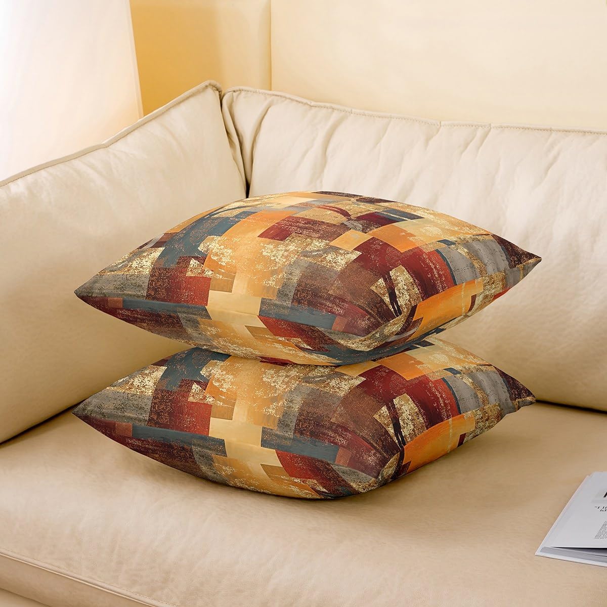 Feelyou Orange Red Throw Pillow Covers 24"x24" Set of 2 Geometric Abstract Circle Decorative Pillowcase for Sofa Bed Chair Car Rustic Rectangle Square Cushion Cover Artwork Outdoor Pillows Covers