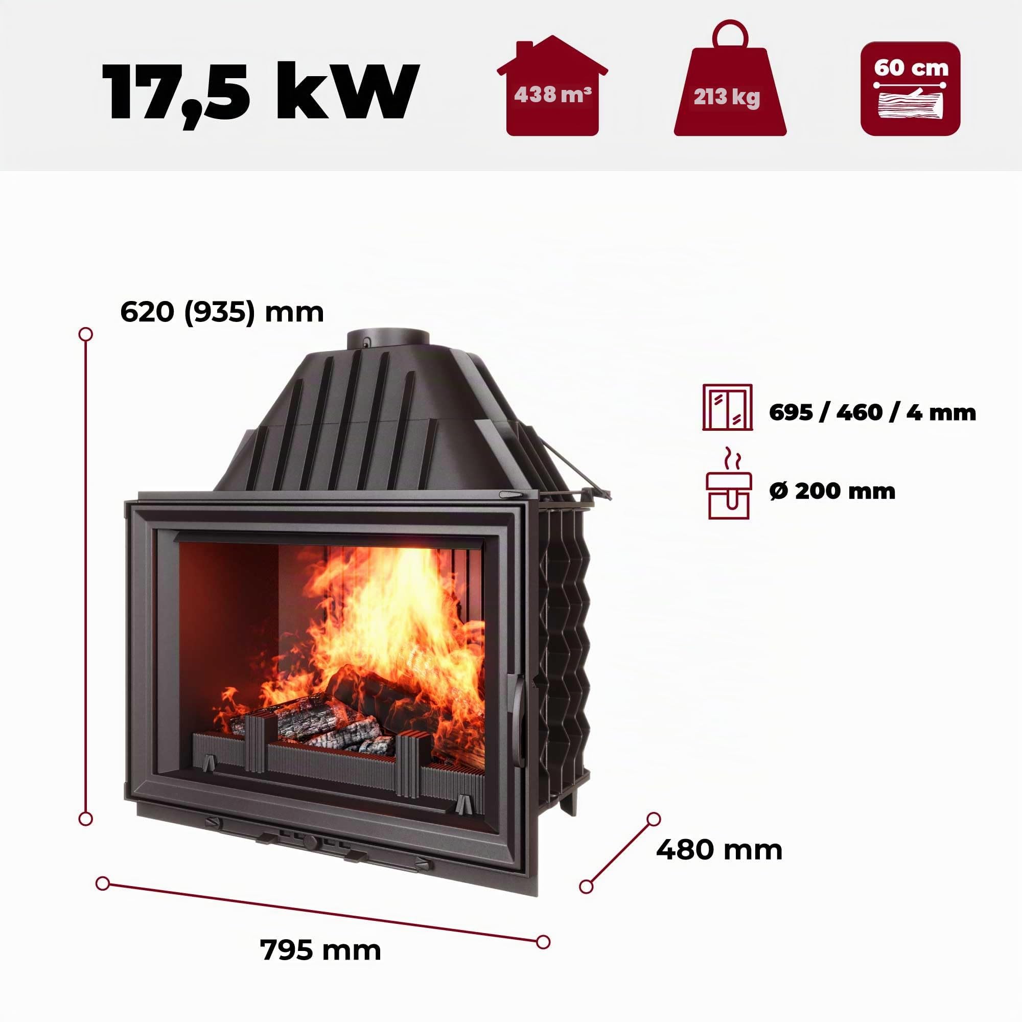 Inserto per camino a legna in ghisa - W8 (17,5 kW) ECO