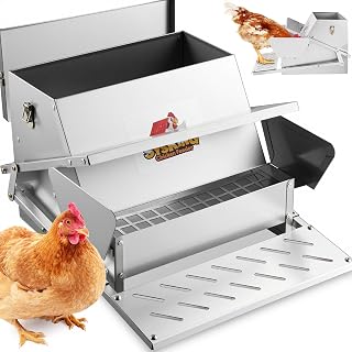Automatic Chicken Feeder, Heavy Duty Metal Chicken Feeders Treadle Operated, 25 lb Poultry Feeder with Weatherproof Lid, Spill Proof | Rat Proof | Sturdy Galvanized Steel