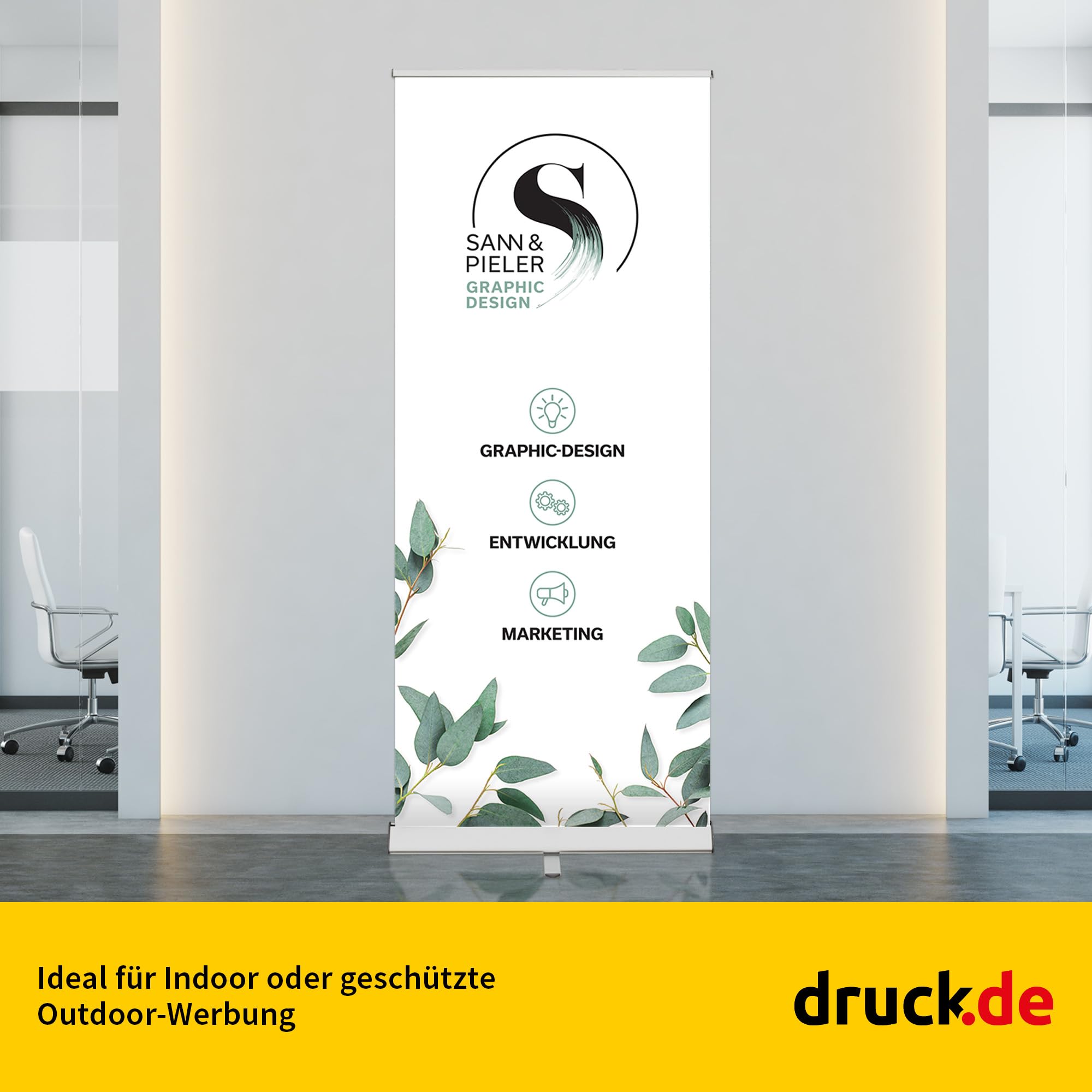 Basic Roll Up Banner bedruckt - 85x200cm - 85x200cm | Roll Up Banner bedruckt, 85x200cm, Basic, Werbedisplay, für Messe, POS und Werbung