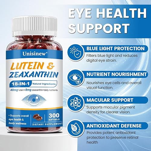 Miniatura 6 de Suplemento de luteína y zeaxantina, vitaminas para los ojos, 40 mg de luteína y 8 mg de zeaxantina con vitaminas C, E, zinc, omega-3 y CoQ10 para