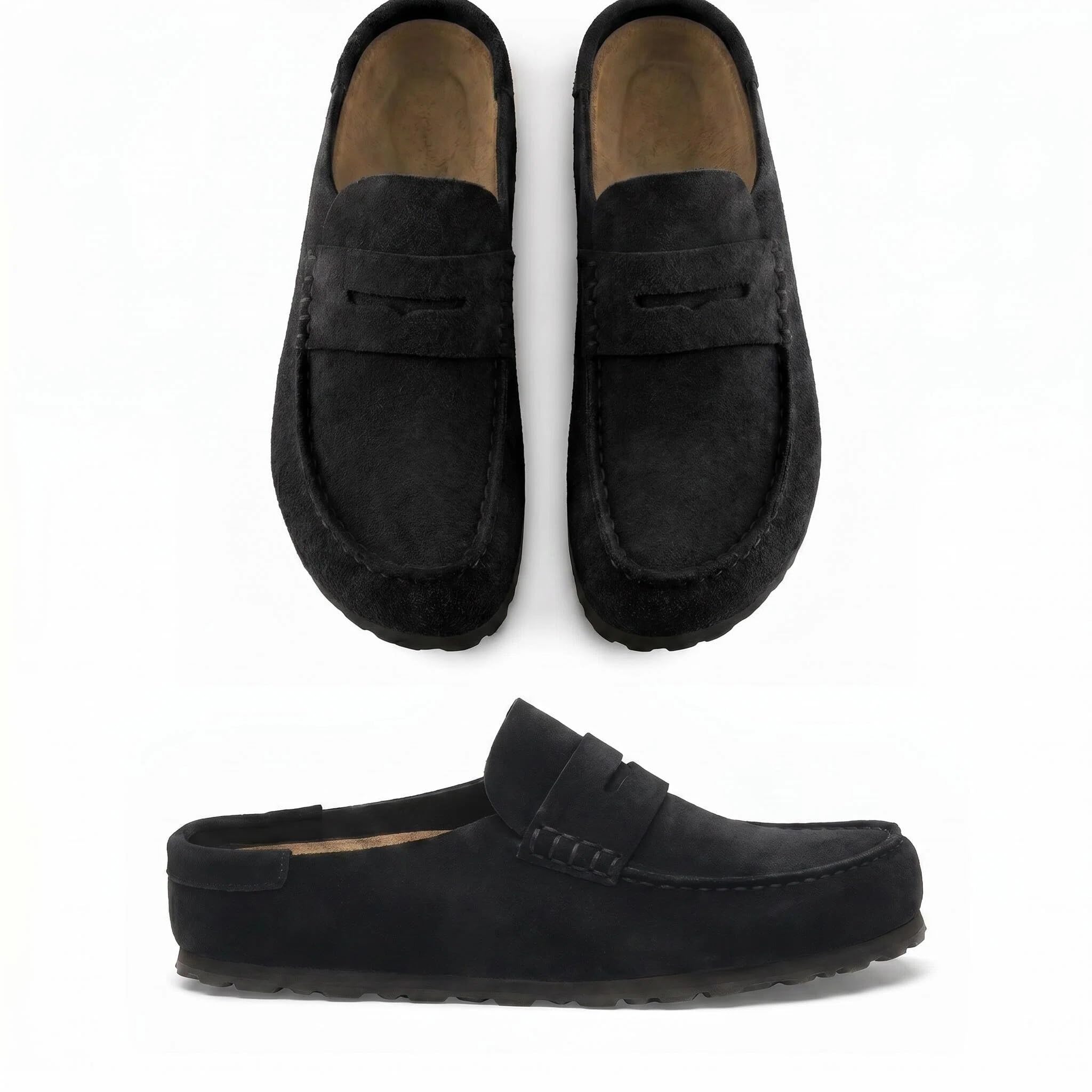 Como Cocooned – Unisex Geschlossene Pantoletten aus Echtleder | Atmungsaktiv & rutschfest | Kork-Fußbett & Eva-Sohle |Clogs & Freizeitschuhe für Damen und Herren