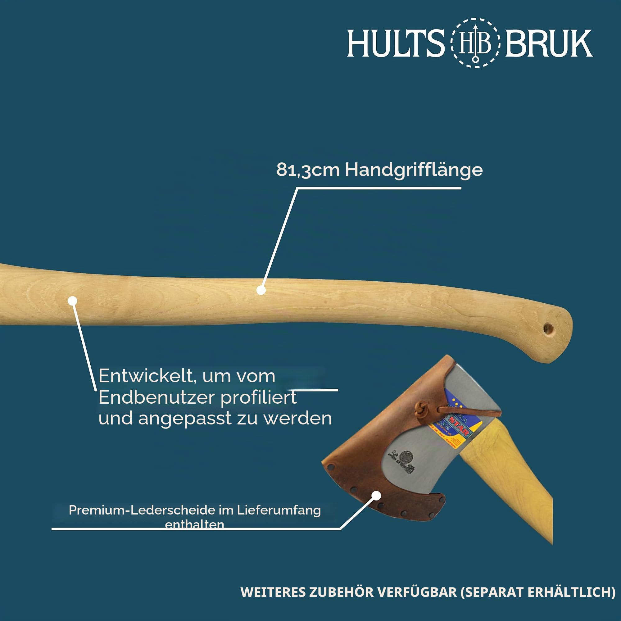 Hultafors Arvika 5 Star Axt, 800 mm | Handgeschmiedeter schwedischer Stahl | Gebogener Hickory-Stiel, 2000 g | Wettkampf-Axt für intensives Fällen I 840511