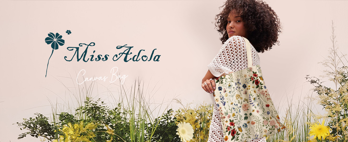 Miss Adola Aesthetic Canvas Tote Bag - Reusable Shoulder Tote Bag for Women Lady Casual Vacation, Shopping, Work, Gym