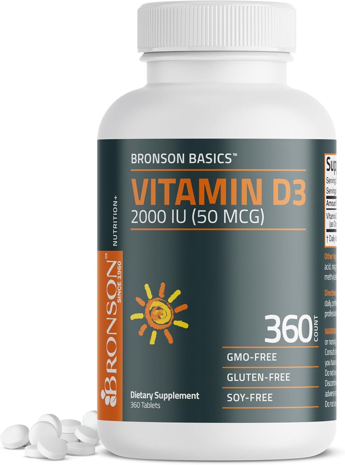 Bronson Vitamin D3 2000 IU (50 mcg) Non-GMO, 360 Tablets: A gluten-free, budget-friendly option