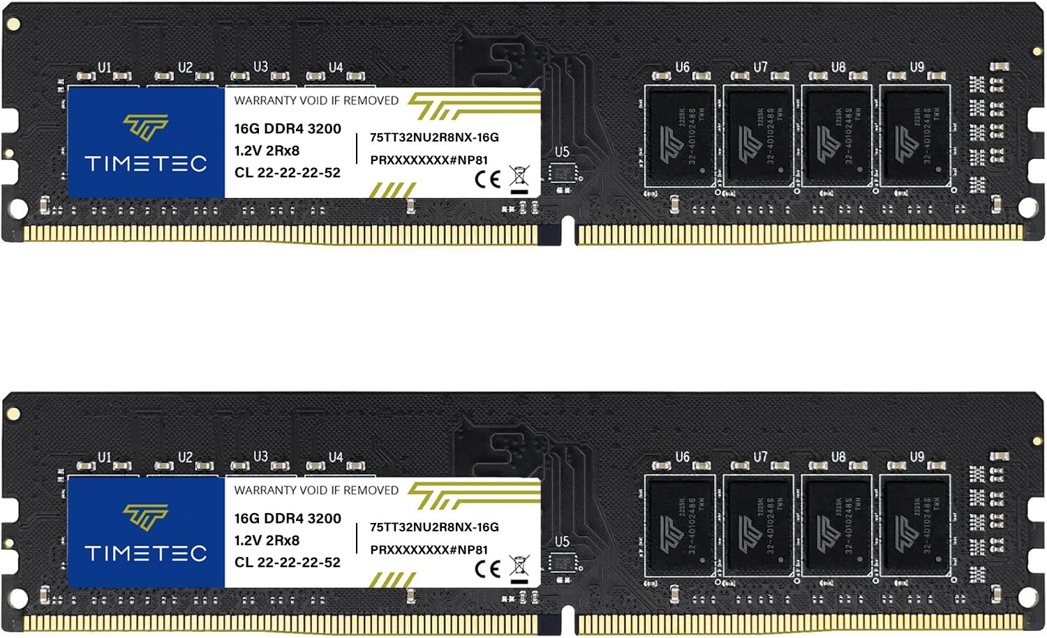 Timetec Elite 32GB KIT (2x16GB) DDR4 3200MHz (PC4-3200AA) PC4-25600 UDIMM Desktop RAM – 288-Pin 1.2V CL22 Non-ECC Unbuffered DIMM Memory Module Upgrade