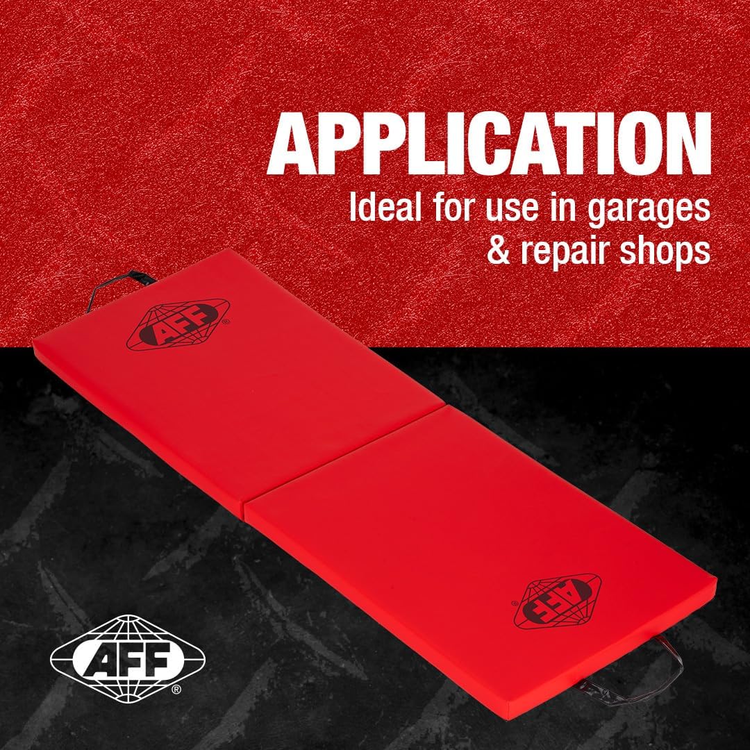 AFF Folding Mechanic Pad - 47" Length Heavy Duty Pad for Lying, Sitting or Kneeling - Chemical Resistant Vinyl Upholstery with Carrying Handle - Garage & Repair Shop Use