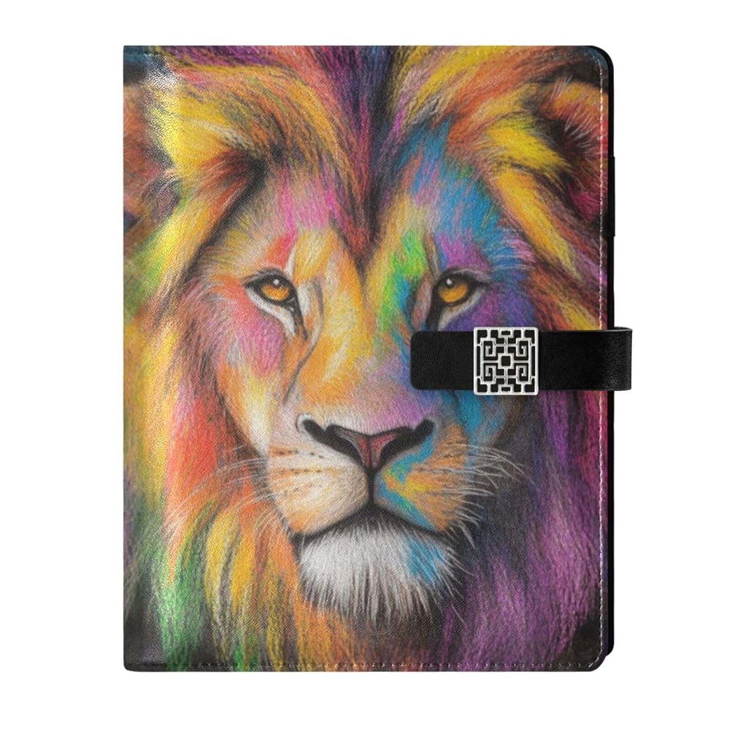 tplaotee Colored Pencil Drawing Cool Lion leather lined notebooks college portable subject college ruled for diary 6.7x9.2