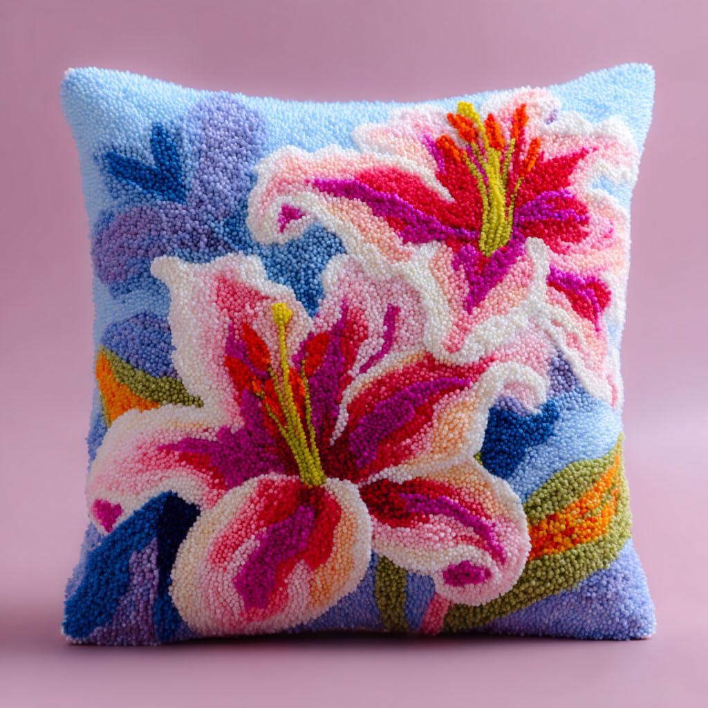 WallustrioaW Latch Hook Cushion Kit for Adults Beginners,Lily Flowers