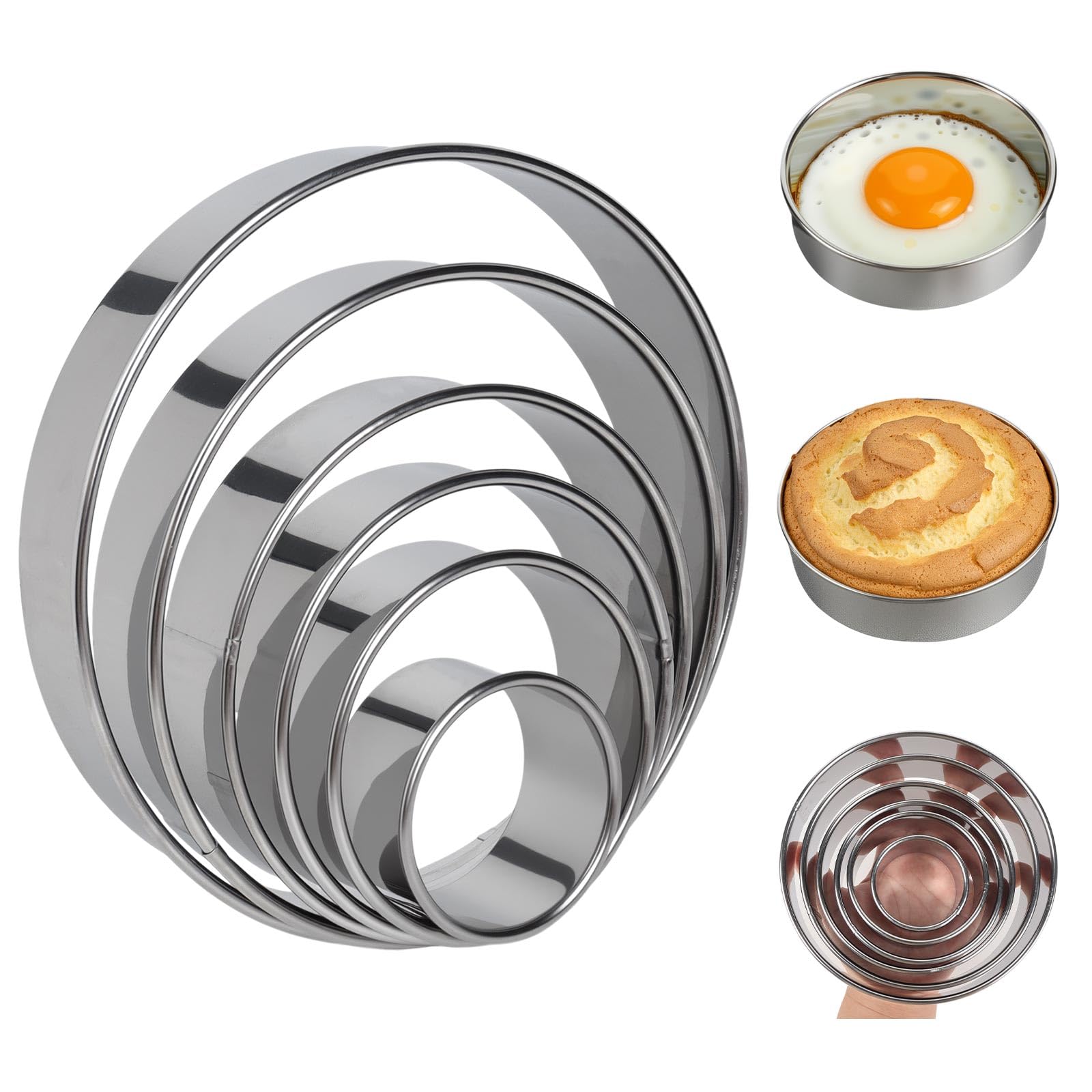 Round Cookie Cutters, 6Pcs Stainless Steel Biscuit Cutter Set, Metal Baking Rings, Stainless Steel Round Biscuit Molds, Multi-Size Metal Circle Cutters for Baking Pastry Donuts Fondant Sandwich