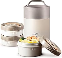 Vista 1 de Tarro de alimentos aislado de 60 onzas con tapa para teléfono, lonchera de acero inoxidable con 3 compartimentos, a prueba de fugas, Bento térmico