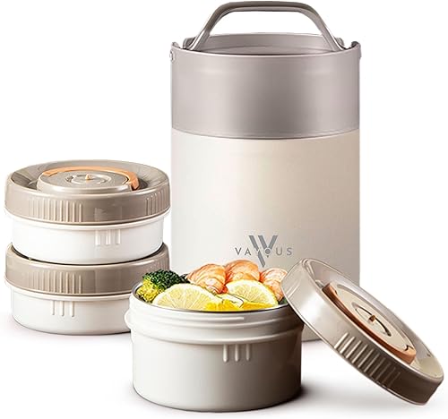 Tarro de alimentos aislado de 60 onzas con tapa para teléfono, lonchera de acero inoxidable con 3 compartimentos, a prueba de fugas, Bento térmico