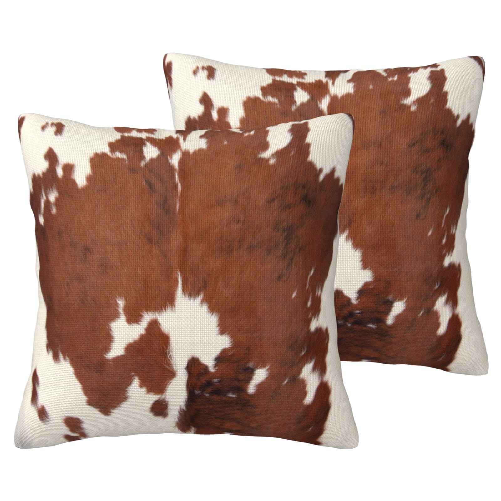 Lot de 2 housses de coussin décoratives carrées en cuir de vache marron de style rustique pour canapé-lit, sofa, 45 x 45 cm