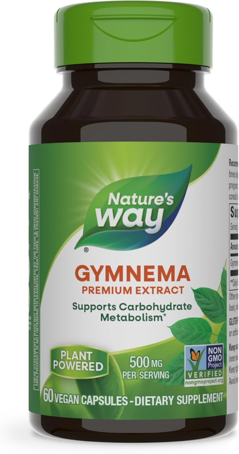Nature’s Way Gymnema Premium Extract, Supports Carbohydrate Metabolism*, 500 mg per Serving, Non-GMO Project Verified, 60 Vegan Capsules (Packaging May Vary) Nature’s Way Gymnema Premium Extract, Supports Carbohydrate Metabolism*, 500 mg per Serving, Non-GMO Project Verified, 60 Vegan Capsules (Packaging May Vary)