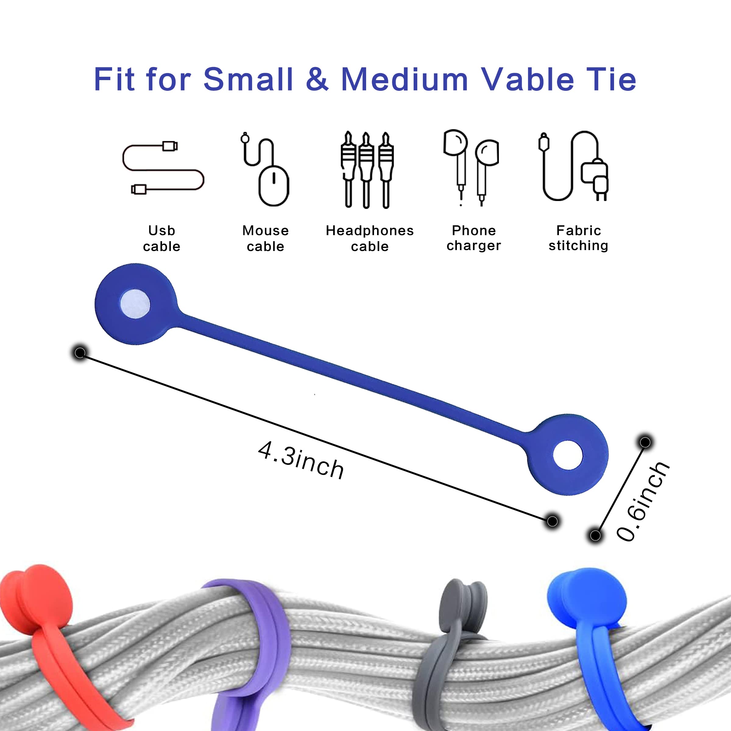 WIQUE 5 Pcs Magnetic Cable Ties,Reusable Silicone Magnetic Cable Ties for Cable Clips Cord Bundling and Organizing, Holding Stuff, Book Markers, Fridge Magnets