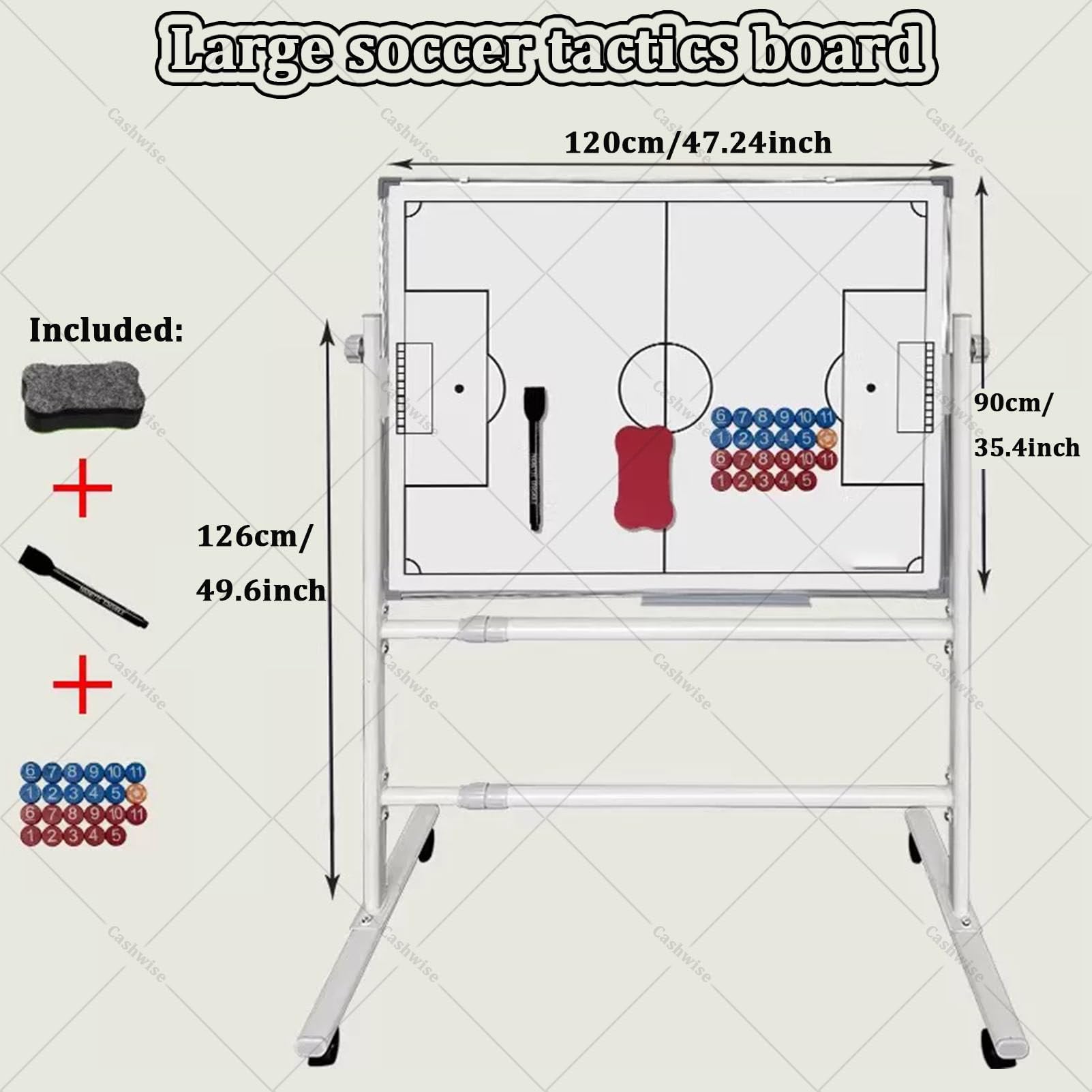 Lavagna magnetica per allenatori fronte/retro, grande display tattico con ruote per pallacanestro, calcio, allenamento quotidiano e distribuzione tattica