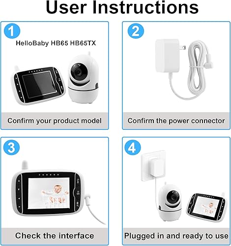 Miniatura 5 de Cargador HB65 para monitor y cámara HelloBaby HB65 HB65TX Reemplazo de cable de alimentación Hello Baby, cable de carga de 5 V (no para versión