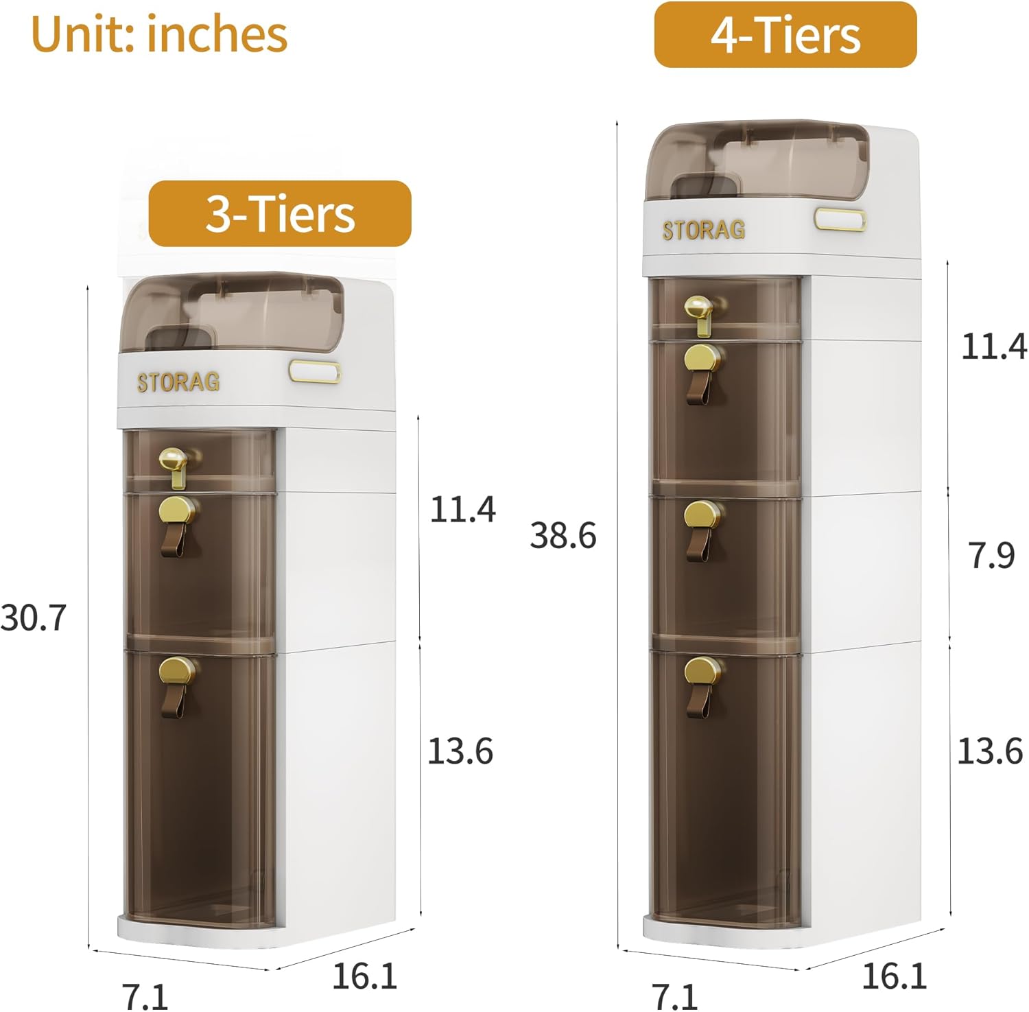 4-Tiers Slim Bathroom Storage Cabinet, Plastic Narrow Rolling Bathroom Floor Organizer with Drawers & Tissue Box for Small Spaces Laundry Kitchen Living Room, Waterproof & No Installation