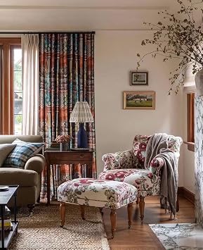 Boho Curtains Semi-Blackout Window Curtains 96 Inch 1 Pannel for Living Room, Farmhouse Curtains for Bedroom Velvet Draperies Back Tab Curtains, 52" W x 96" L