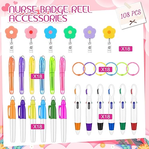 Miniatura 9 de 90 piezas de carretes de insignia de enfermera, juego de bolígrafos de enfermera CNA Week incluye soportes retráctiles para tarjetas de enfermera,