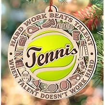 Tennis Ornaments for Christmas Tree - 2 Layer Wood & Acrylic Decor 2024 - Gifts for Tennis Lovers, Men, Women, Fans