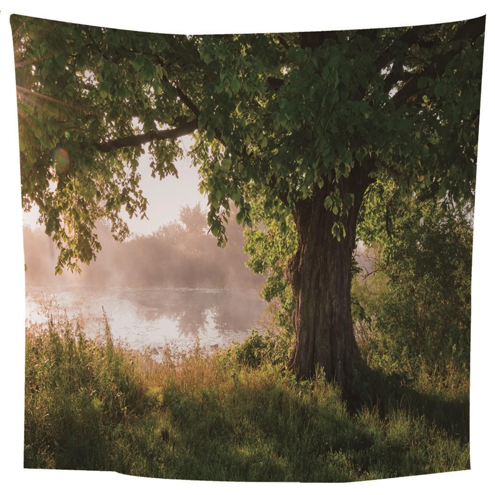 Tapestry Weaving - Arazzo da parete naturale, paesaggio, lago, albero e lago, in microfibra, 200 x 200 cm (larghezza x altezza)
