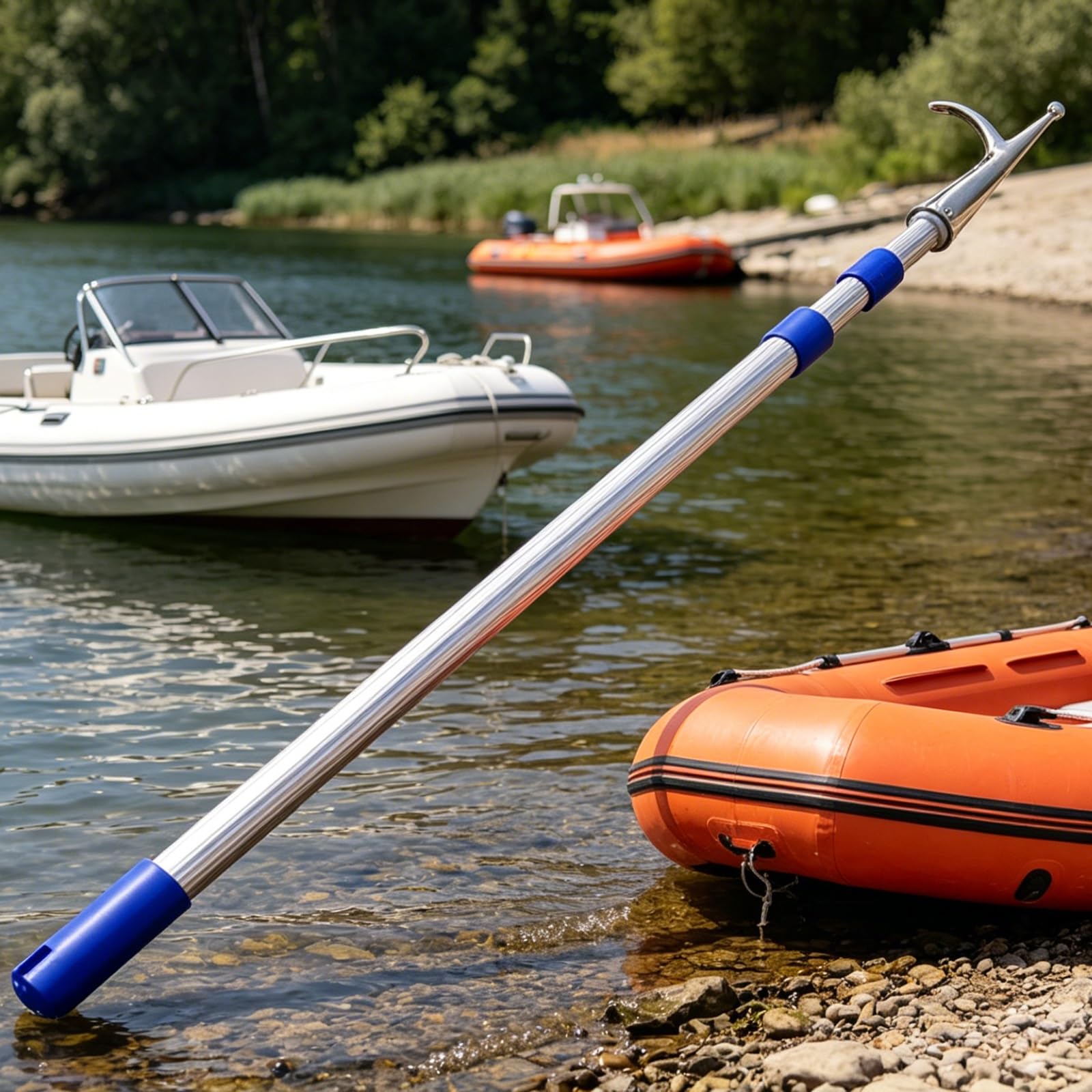 MLYAYE Steel Boat Hook for Docking with Telescoping Extension Pole, Versatile Pool Push Pole Tool Rescue Equipment for Reaching High Areas/Rescuing(600cm/19.7 foot)