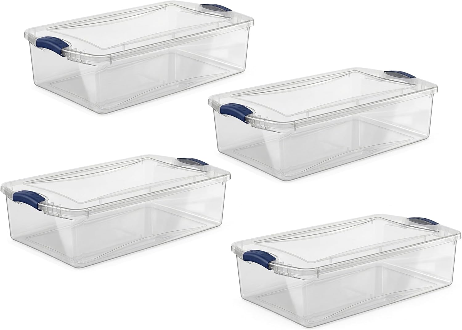 32 Quart Clear Plastic Storage Bins with Lids, Latch Storage Box for Closet Organization, Low Profile Under Bed Organizer Container, 24" x 16" x 7" (4)