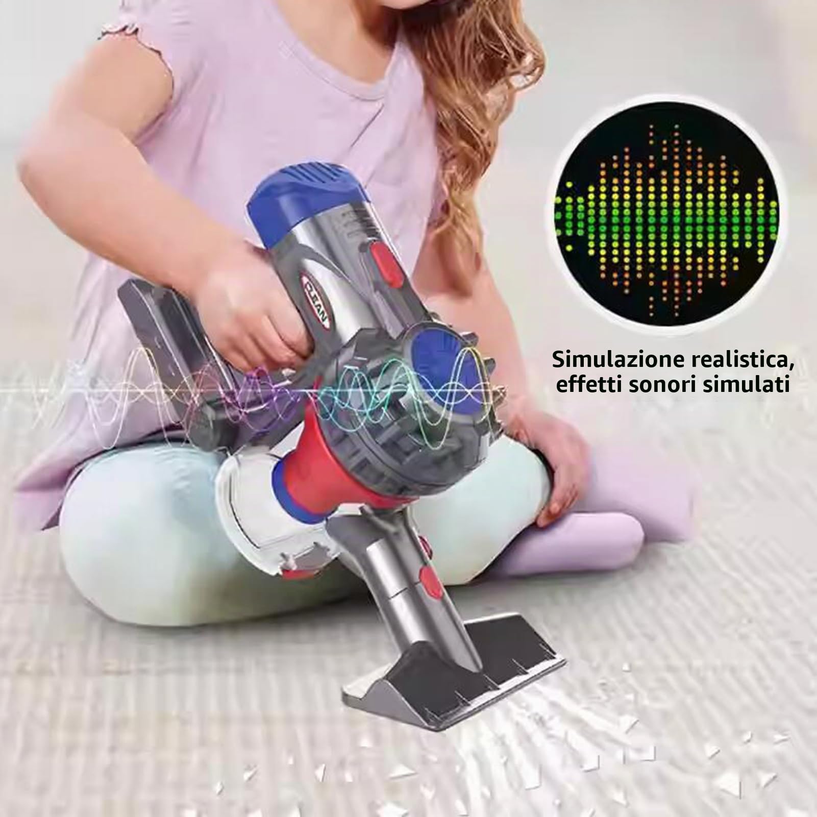 Goolsky Aspirapolvere giocattolo Vacuum 3 in 1 aspirapolvere per bambini che funziona davvero, aspirapolvere senza fili, giocattolo interattivo per bambini
