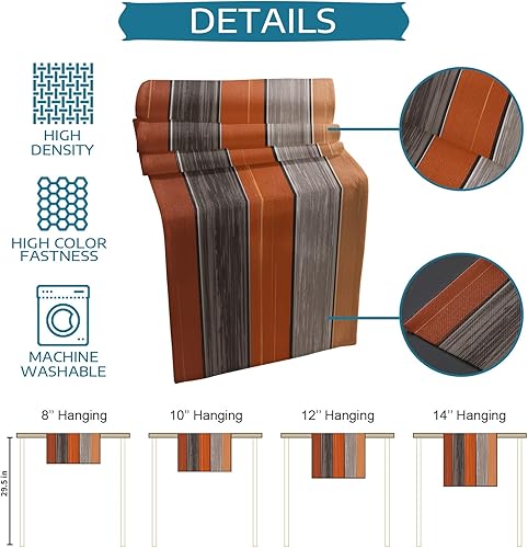 Miniatura 69 de Camino de mesa de algodón y lino estilo granja rústico retro, textura de madera de granero, color degradado marrón y gris, antideslizante,