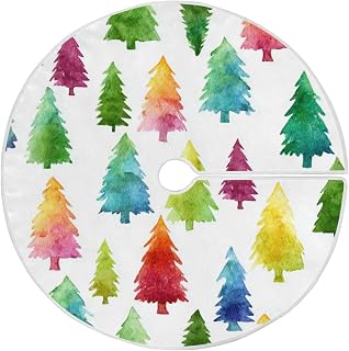 Dussdil Watercolor Christmas Tree Colorful Christmas Tree Skirt 36 Inches Xmas Tree Skirts Seasonal Round Tree Stand Mat Skirt for Holiday House Celebration Party Indoor Home Office Decor Ornament