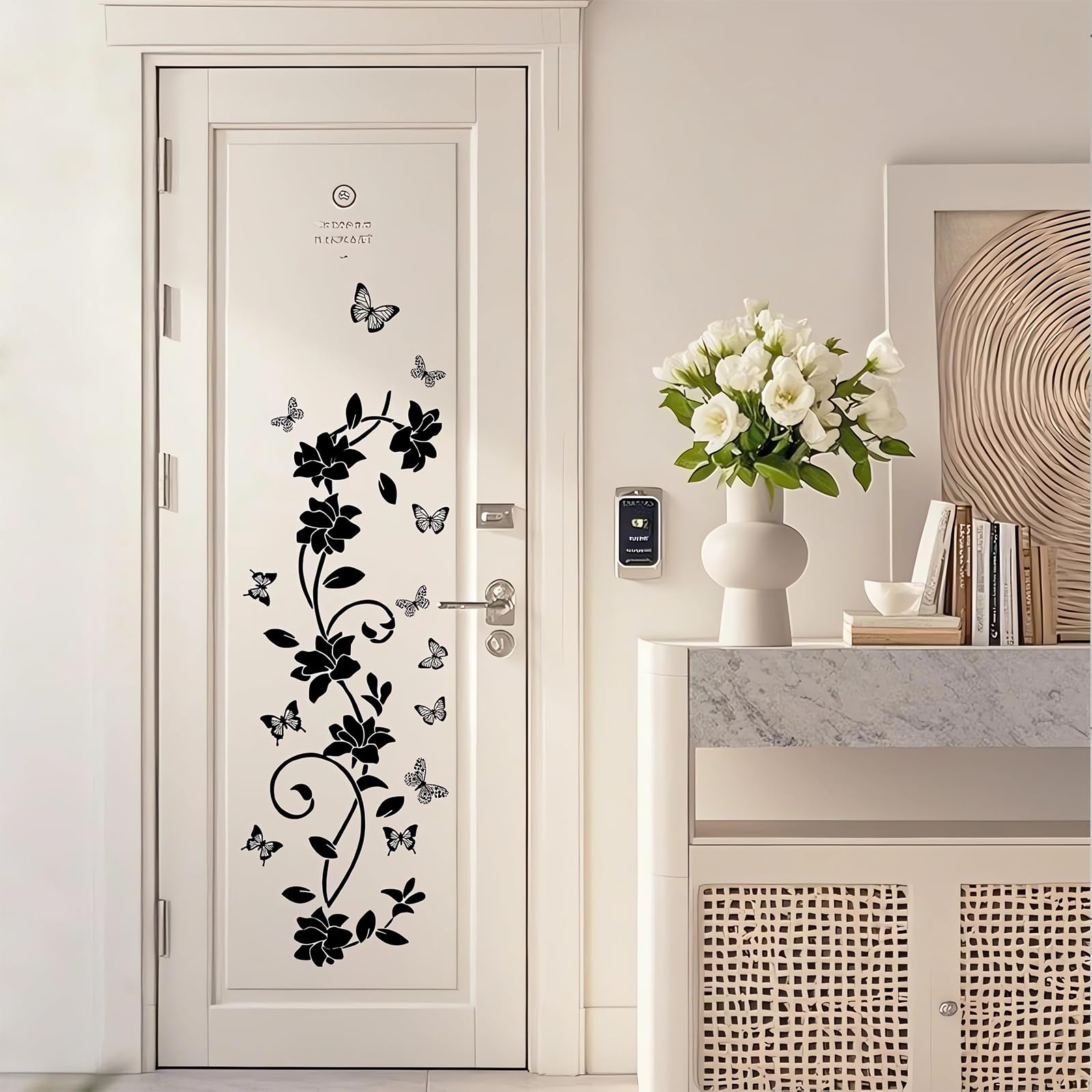 2 Sets Stickers Muraux Noir Design Moderne Fleurs Vigne et Papillons Autocollant PVC Autocollant pour Decoration Miroir Glass Fenêtre Surface Lisse Salon Chambre Salle de Bain Bureau 30x90cm