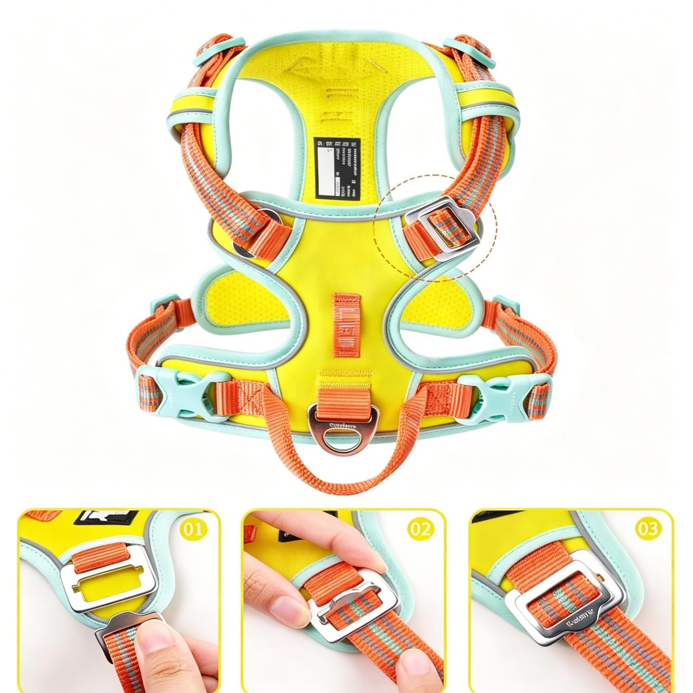 Arnés Ajustable para Perros Pequeños y Medianos – Aleación de Aluminio Ligera, Luz LED, Asa de Corto Alcance, Hebilla Conveniente, Malla Transpirable y Cinta de Nylon 3M,Púrpura,XL