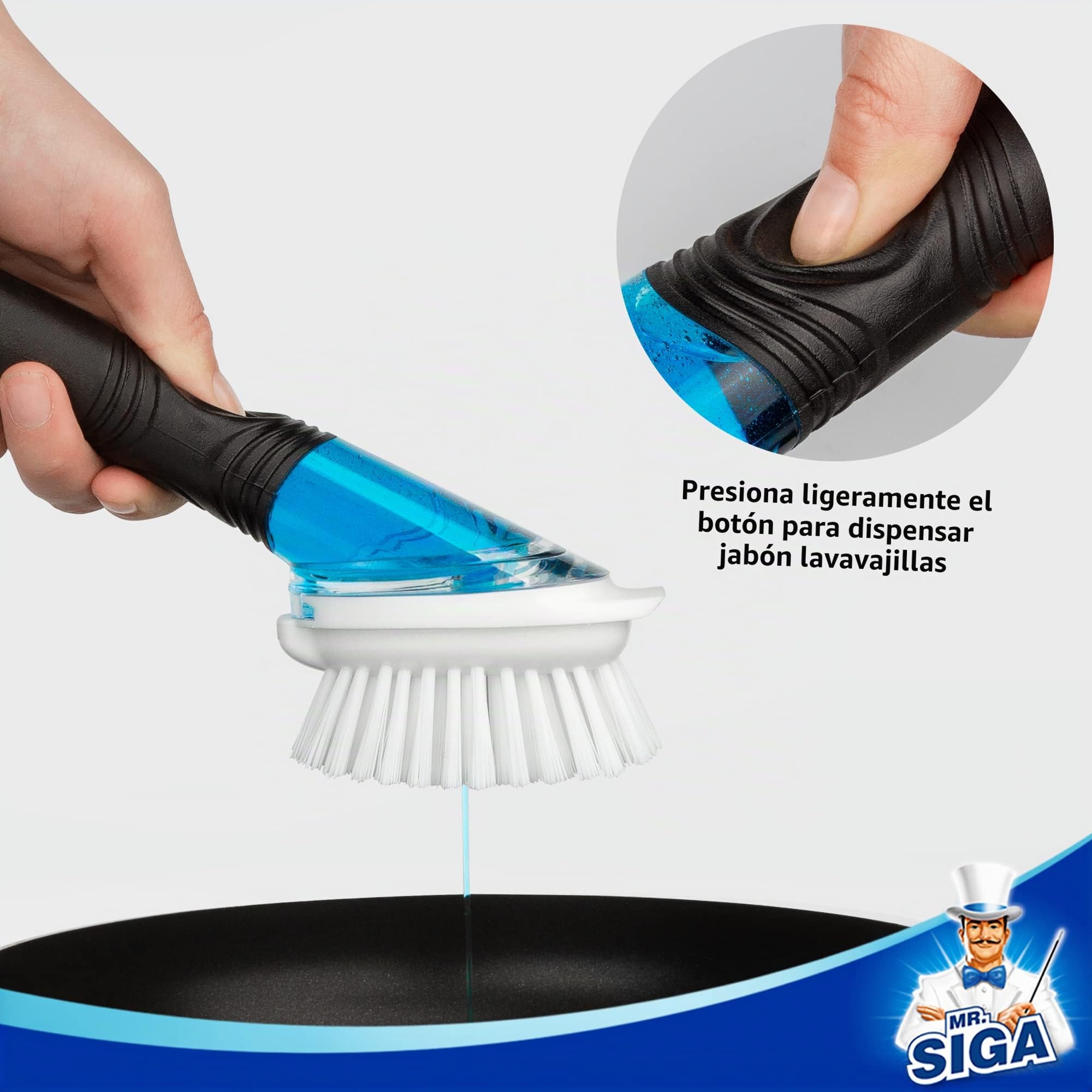 Cepillo Dispensador de Jabón MR.SIGA para Cocina, Limpieza de Ollas y Fregaderos, Negro