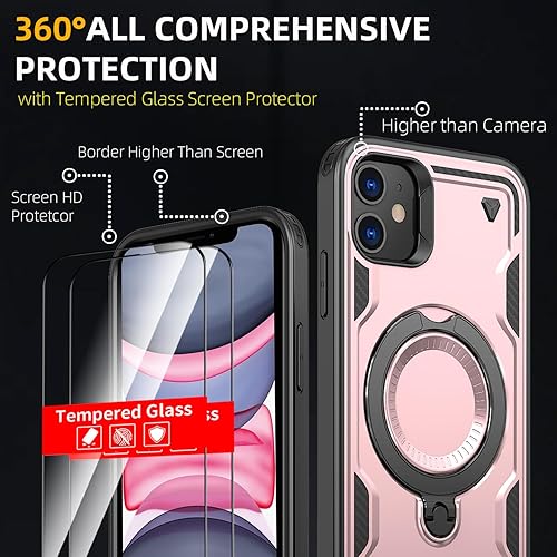 Miniatura 3 de Funda magnética para iPhone 11, para iPhone XR, compatible con MagSafe, con 1 protector de pantalla, anillo integrado de 360 con soporte de apoyo de