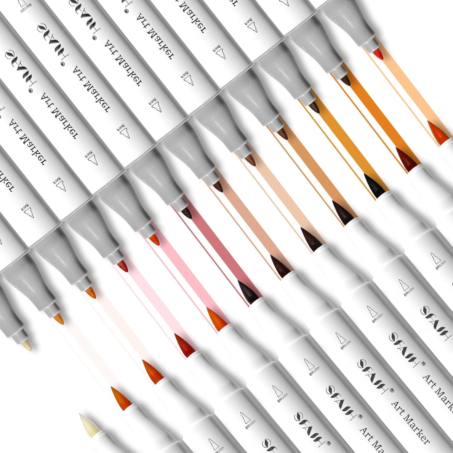 SFAIH Skin Tone Alcohol Markers Brush & Fine - 11 Light Portrait Colors+Mixed Color 0, Blendable & Refillable Permanent Art Markers for Adults/Teen/Artists/Creators & Illustrators - Image 6
