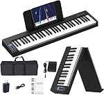 Folding Piano 61 Key, Foldable Sensitive Electric Piano for Beginners, Portable Piano Keyboard with Sheet Music Stand, Bag, Pedal