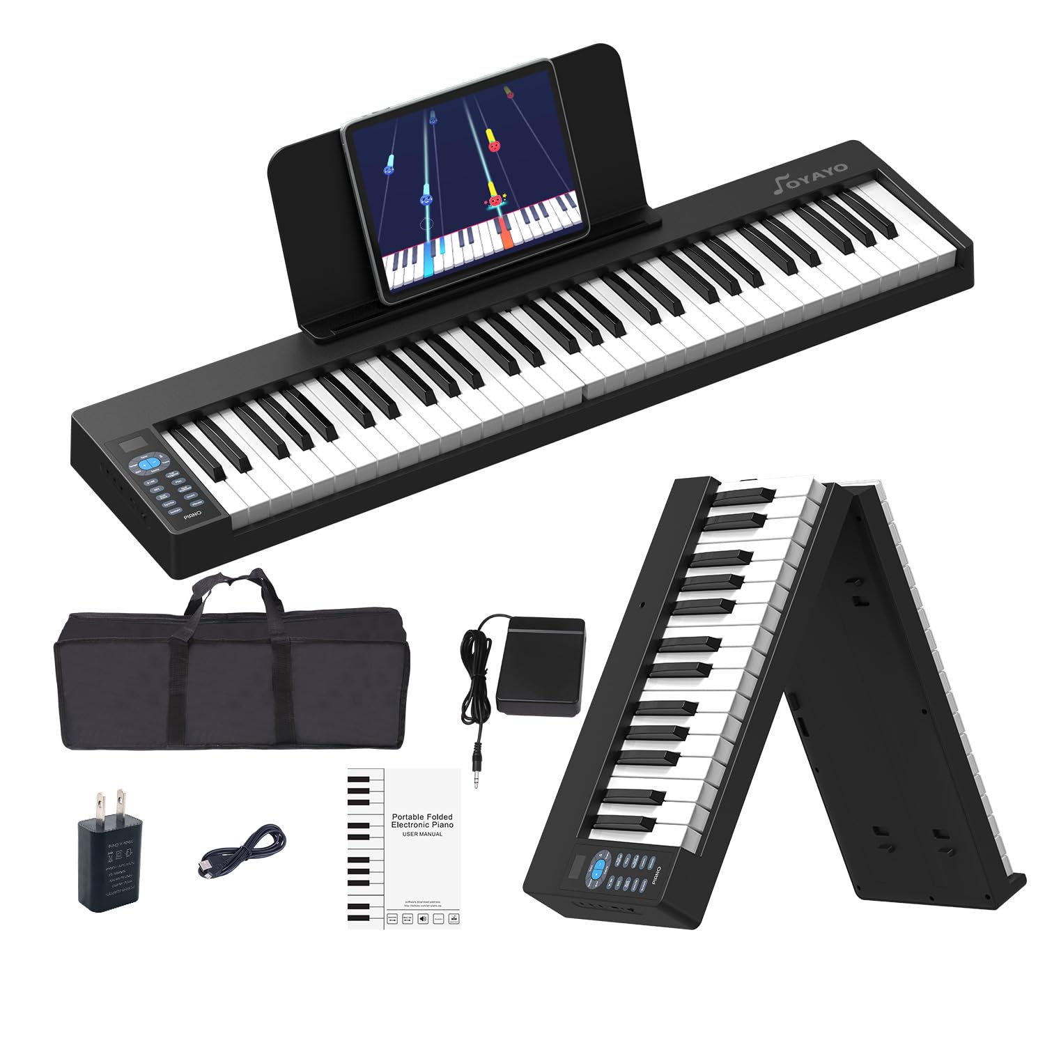 Faltbares Klavier 61 Tasten mit MIDI & Bluetooth – Tragbares Piano Keyboard Set für Anfänger, Kinder & Erwachsene – Ideal für Reisen, Zuhause, Musikunterricht & Geburtstagsgeschenk